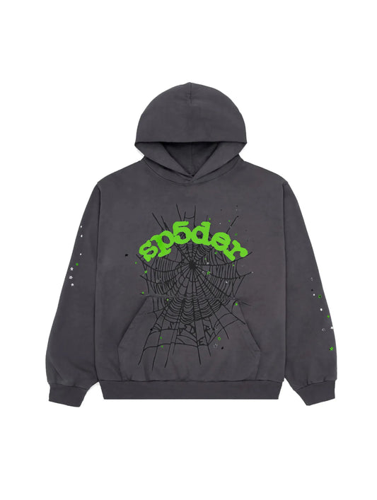 Sp5der Hoodie Grey and Green